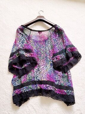 Free People Brette Sardler Beach Swim Cover-up Poncho Dress sz M Floral Boho